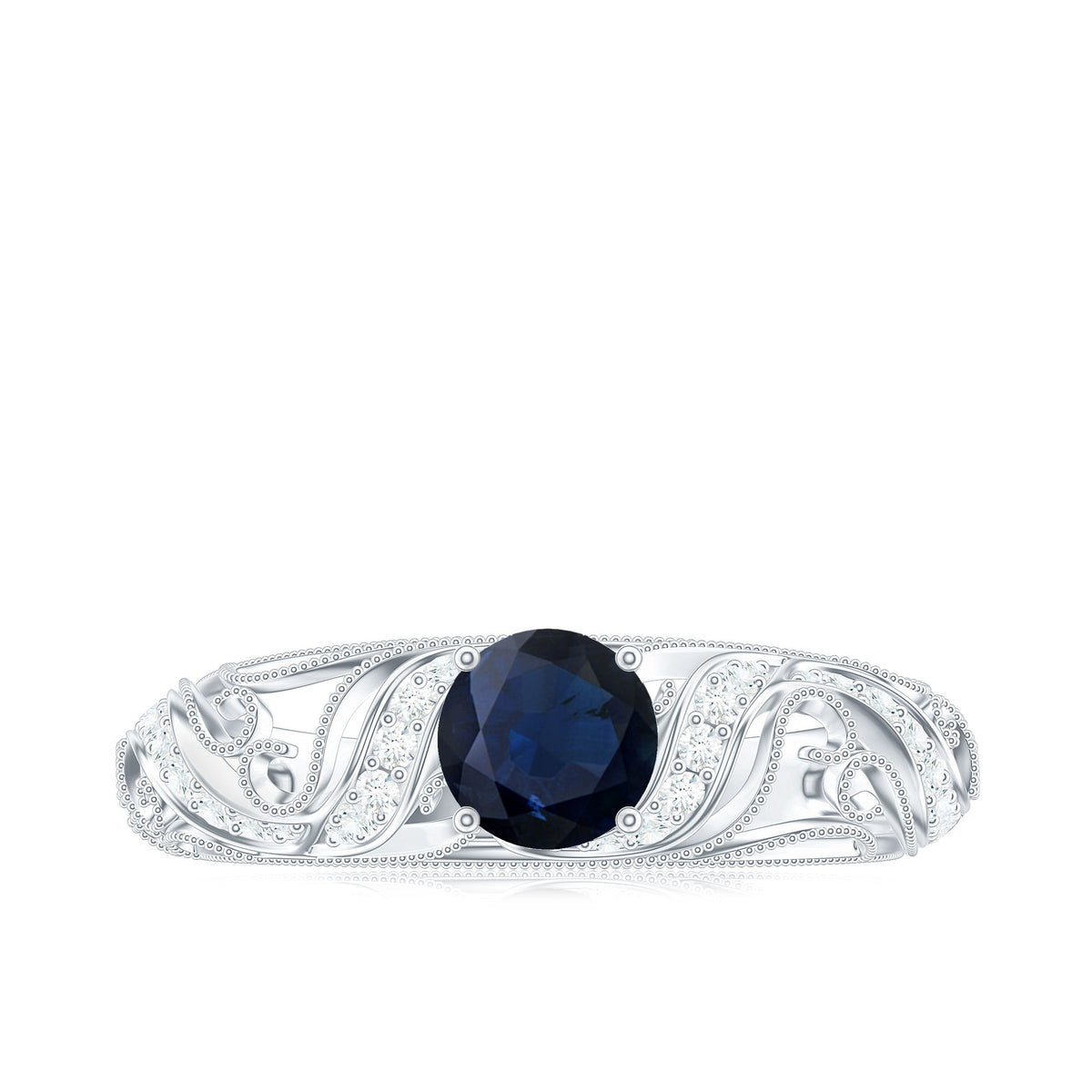 Certified 0.9 Carat Real Blue Sapphire and Diamond Vintage Looking Engagement Ring
