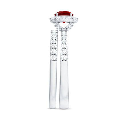 Vintage Inspired Created Ruby and Diamond Wedding Band Ring