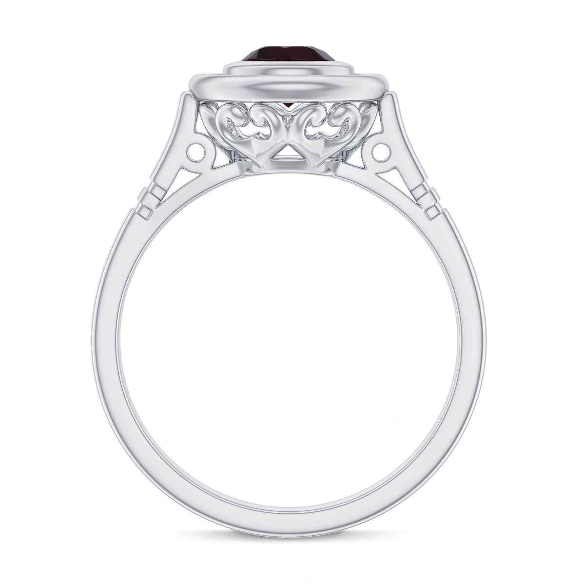 Vintage Looking Garnet Engagement Ring in Bezel Setting