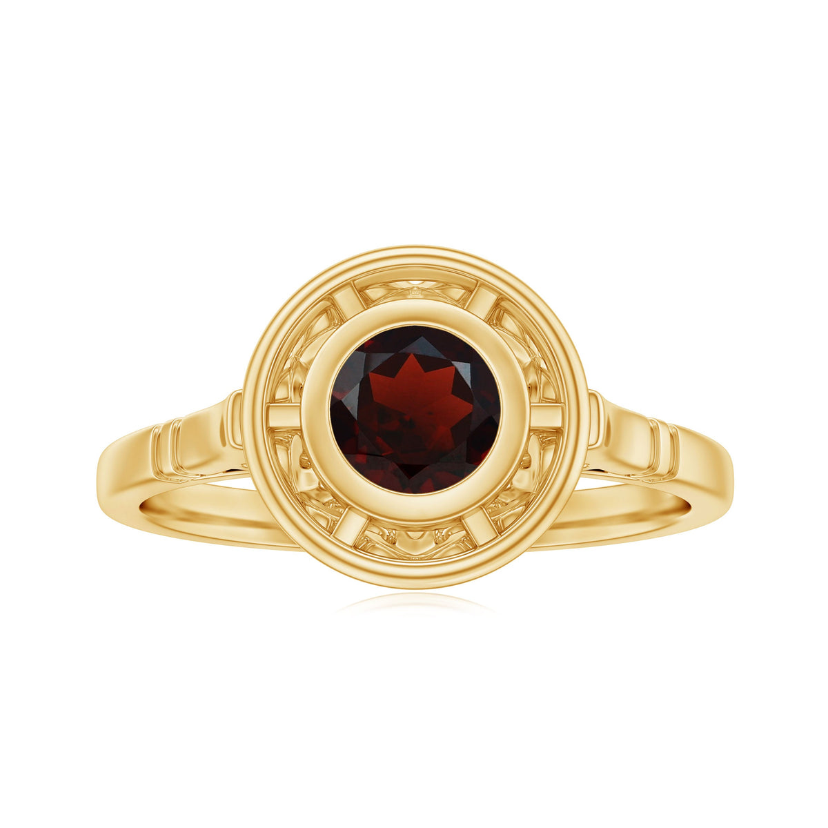 Vintage Looking Garnet Engagement Ring in Bezel Setting