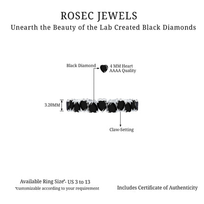 Certified Lab Grown Black Diamond Heart Eternity Ring for Women