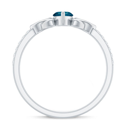 0.74 Carat Marquise Cut London Blue Topaz Celtic Engagement Ring with Diamond