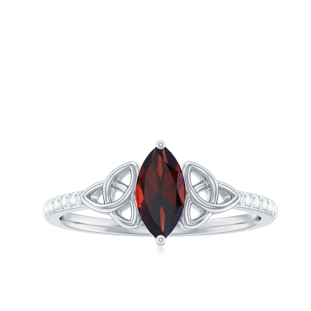 Real Garnet Diamond Marquise Engagement Ring with Celtic Knot