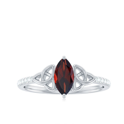 Real Garnet Diamond Marquise Engagement Ring with Celtic Knot