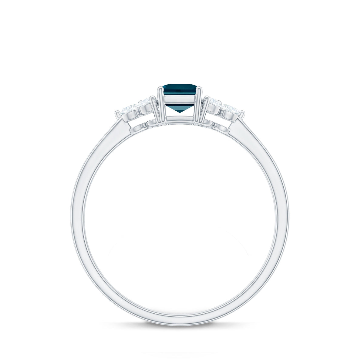 Emerald Cut London Blue Topaz Engagement Ring with Diamond Trio
