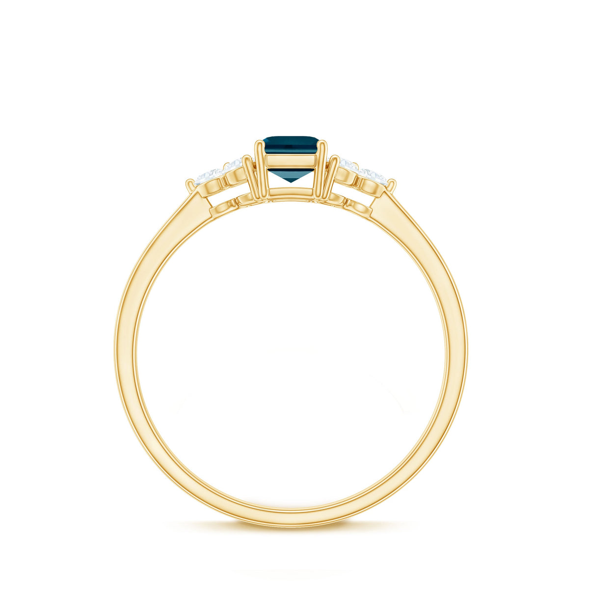 Emerald Cut London Blue Topaz Engagement Ring with Diamond Trio