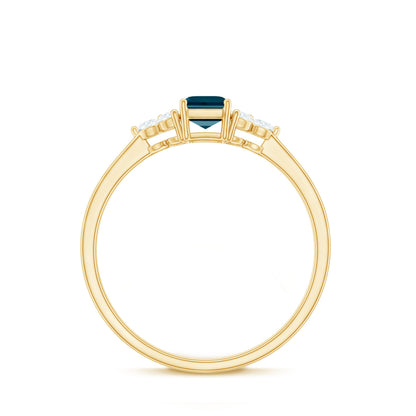 Emerald Cut London Blue Topaz Engagement Ring with Diamond Trio