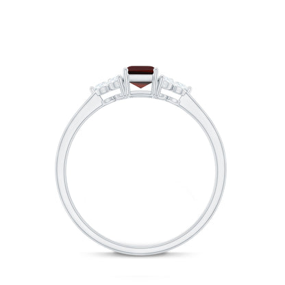 Certified Natural Garnet Emerald Cut Engagement Ring With Diamond Trio