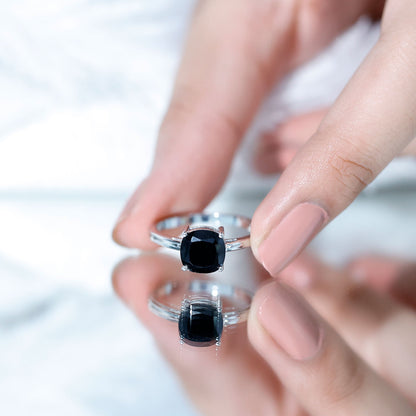 Certified 2.8 Carat Lab Grown Black Diamond Cushion Cut Engagement Ring