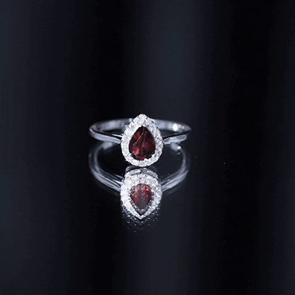 Classic Garnet Teardrop Engagement Ring with Diamond Halo