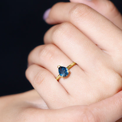 1 Carat Pear Shape London Blue Topaz Single Stone Engagement Ring