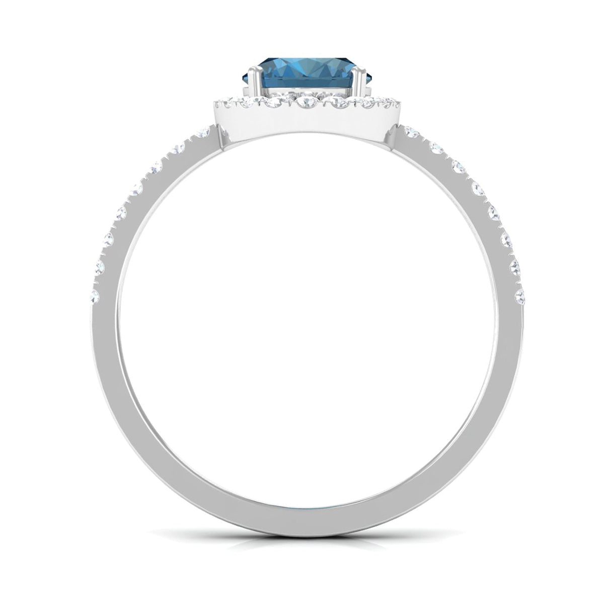 1 Carat Oval Cut London Blue Topaz Classic Engagement Ring with Diamond Halo