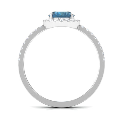 1 Carat Oval Cut London Blue Topaz Classic Engagement Ring with Diamond Halo