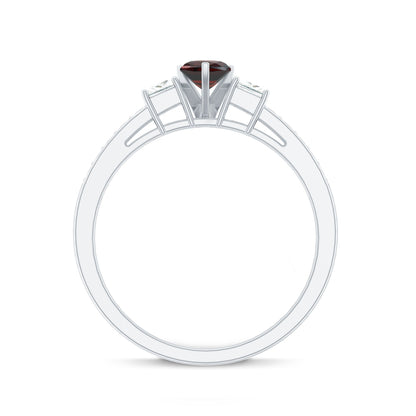 Natural Garnet Heart Shaped Promise Ring with Diamond