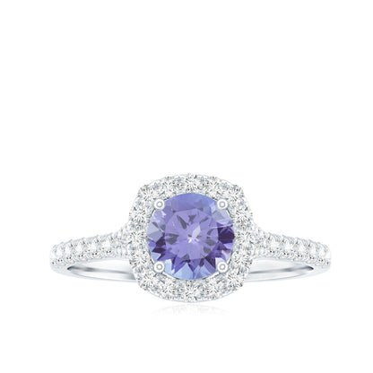 Genuine Tanzanite Halo Engagement Ring with Diamond