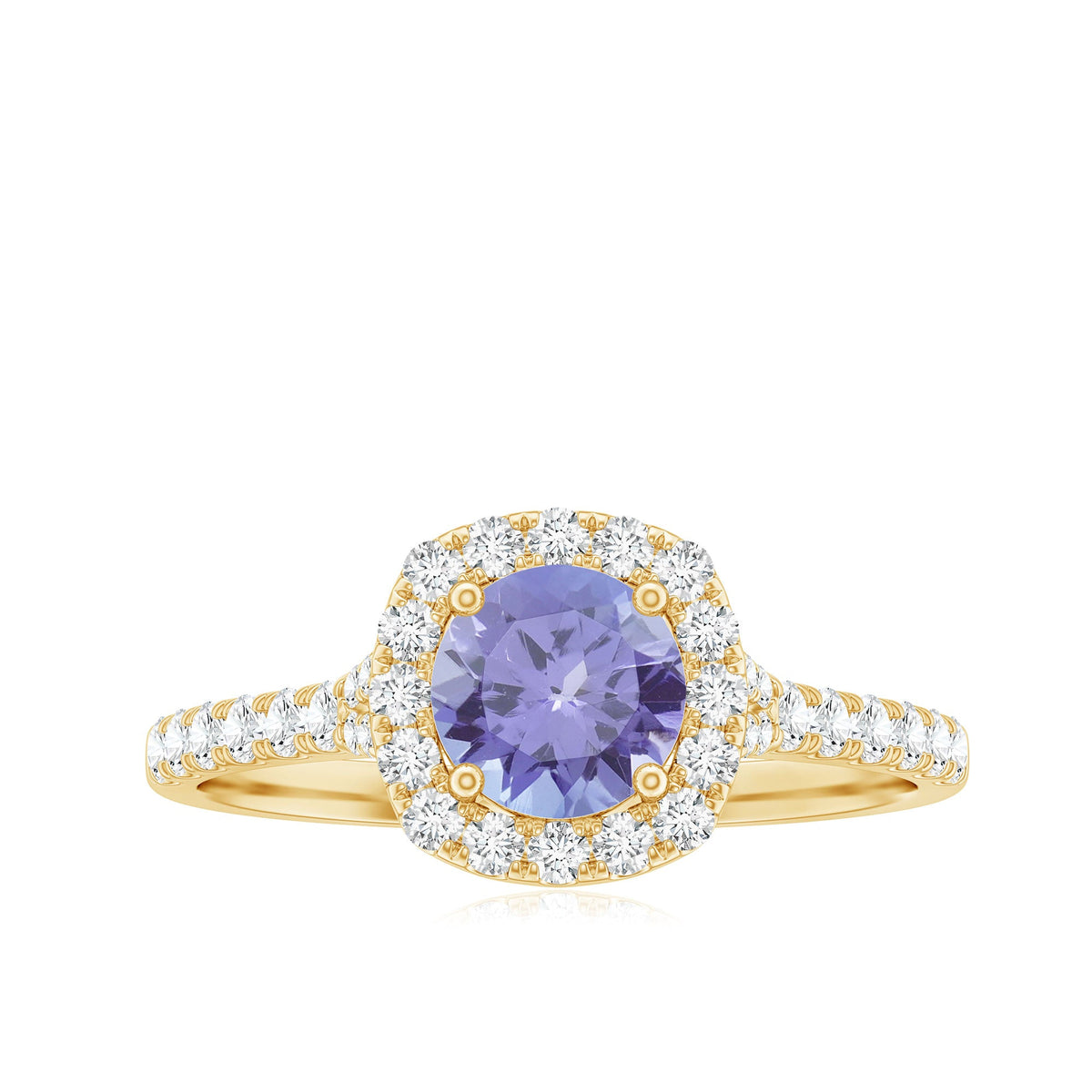 Genuine Tanzanite Halo Engagement Ring with Diamond