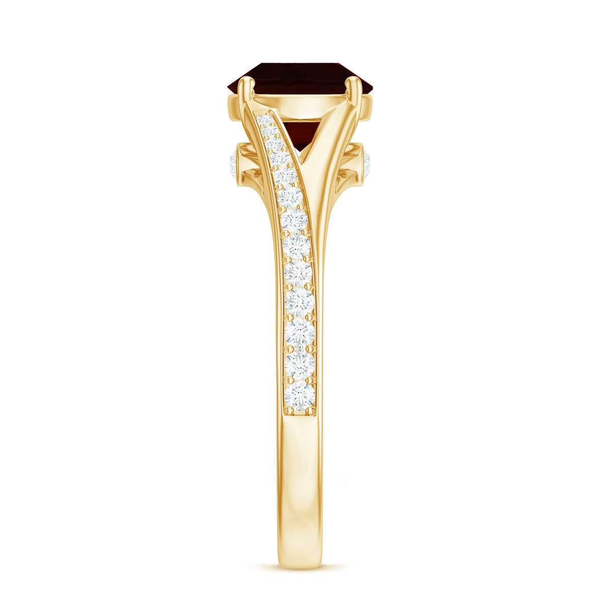 Natural Garnet Solitaire Engagement Ring with Diamond Split Shank