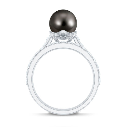 Elegant Wedding Ring Set with 7.5 Carat Tahitian Pearl and Moissanite