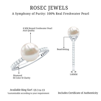 7.4 Carat Freshwater Pearl Solitaire Engagement Ring with Diamond