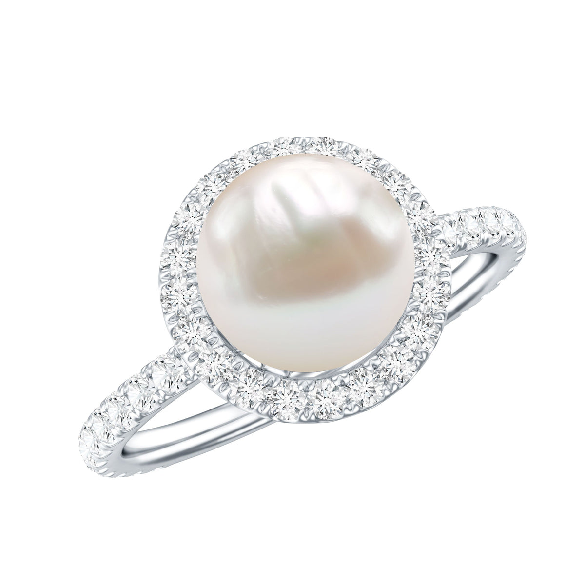 Cultured 7.4 Carat Freshwater Pearl Diamond Engagement Ring with Halo