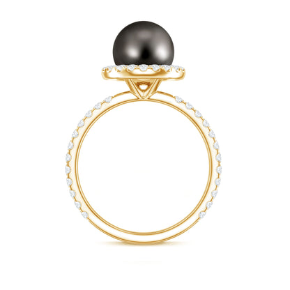 Halo Engagement Ring with Tahitian Pearl and Diamond