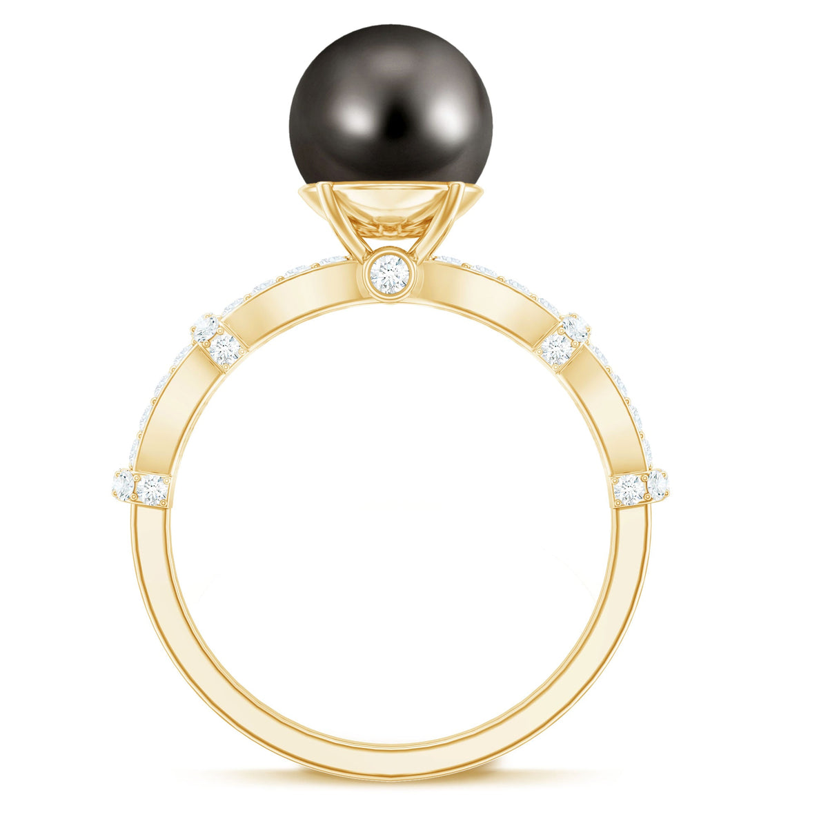 7.5 Carat Genuine Black Pearl and Diamond Engagement Ring