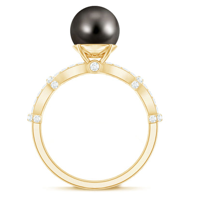 7.5 Carat Genuine Black Pearl and Diamond Engagement Ring
