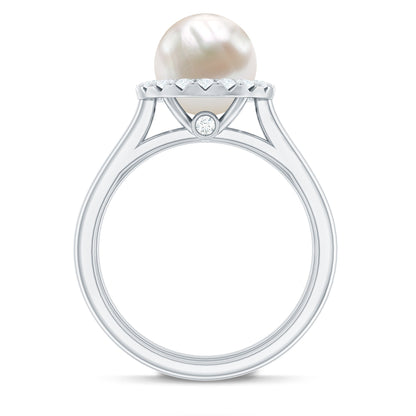 Real 7.4 Carat Freshwater Pearl Diamond Wedding Bridal Ring Set for Women