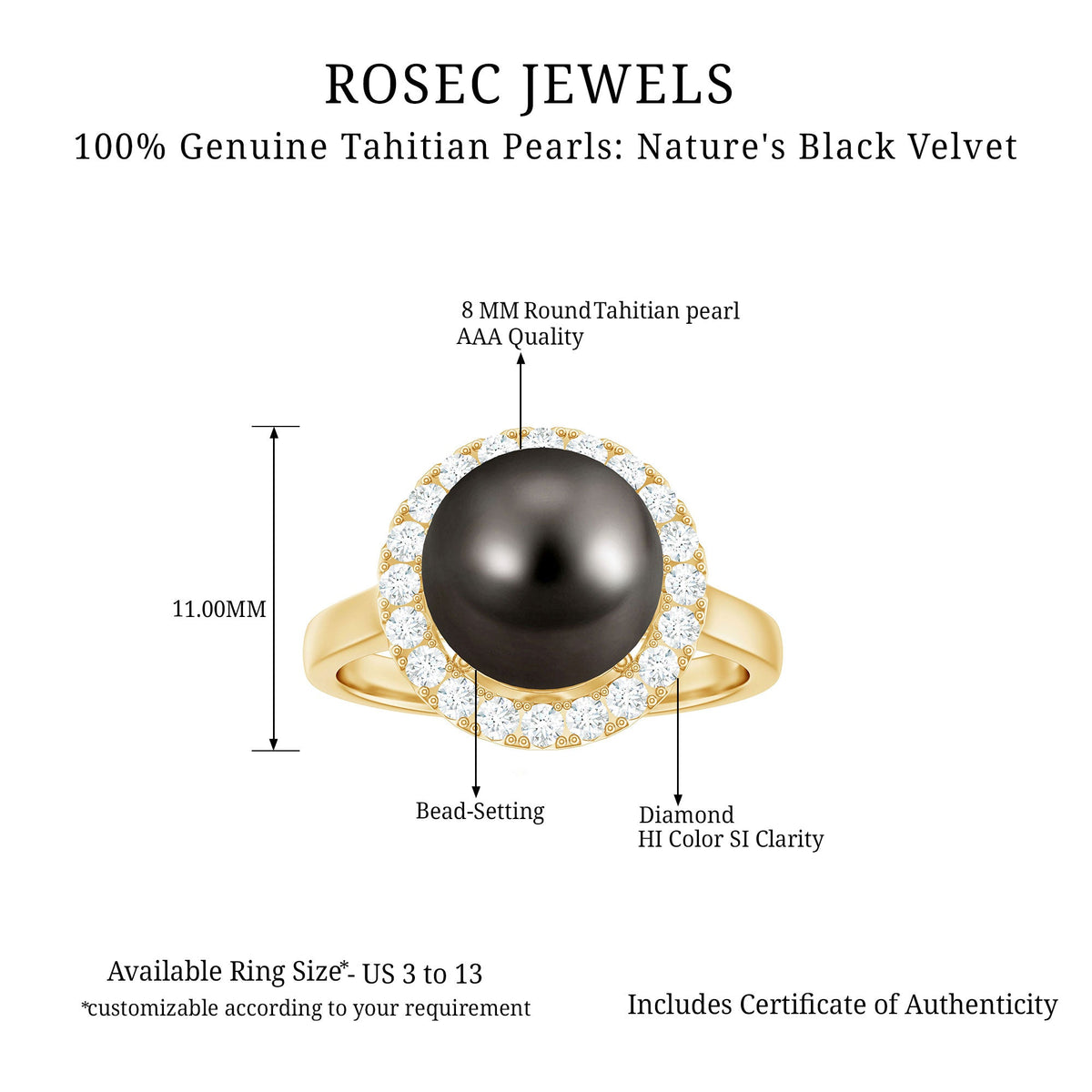 Genuine Tahitian Black Pearl and Diamond Engagement Ring