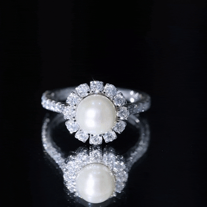 Genuine 7.4 Carat Freshwater Pearl Engagement Ring with Moissanite Halo