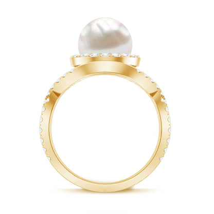 7.4 Carat Freshwater Pearl Engagement Ring with Moissanite Crossover Shank