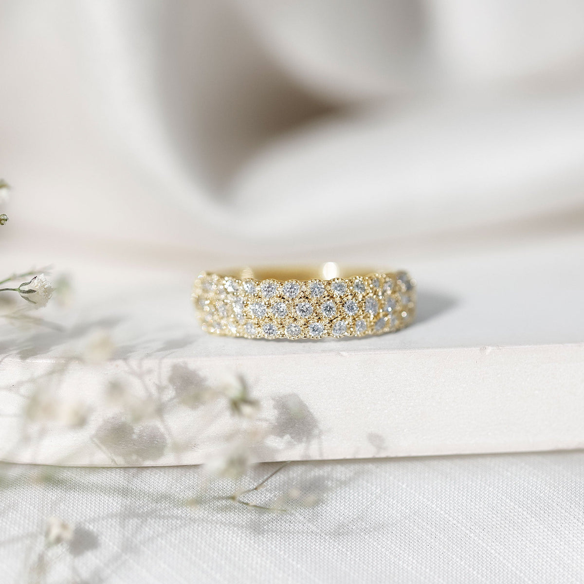 Diamond 3 Row Wide Wedding Band Ring