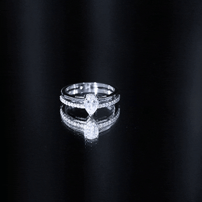 Pear Cut Solitaire Moissanite Double Band Engagement Ring