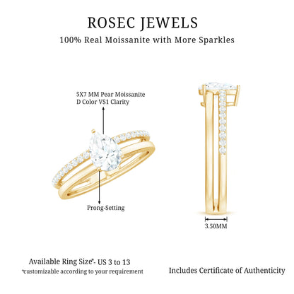 Pear Cut Solitaire Moissanite Double Band Engagement Ring