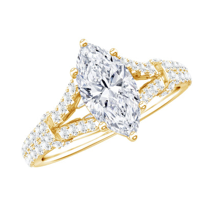 Certified 1 Carat Moissanite Marquise Engagement Ring with Split Shank