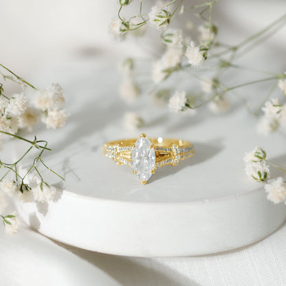 Certified 1 Carat Moissanite Marquise Engagement Ring with Split Shank