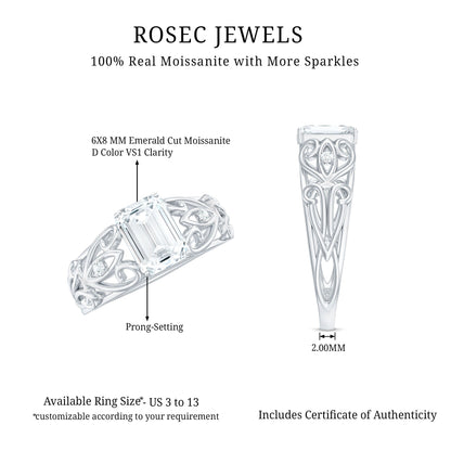1.8 Carat Emerald Cut Moissanite Vintage Inspired Solitaire Ring