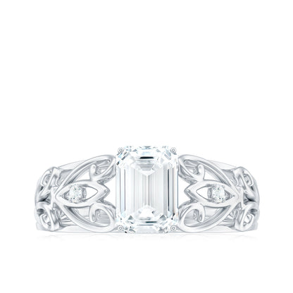 1.8 Carat Emerald Cut Moissanite Vintage Inspired Solitaire Ring