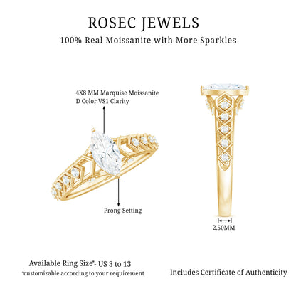 Art Deco Looking Moissanite Marquise Engagement Ring