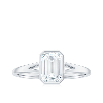 1.8 Carat Emerald Cut Moissanite Bezel Set Engagement Ring with Split Shank