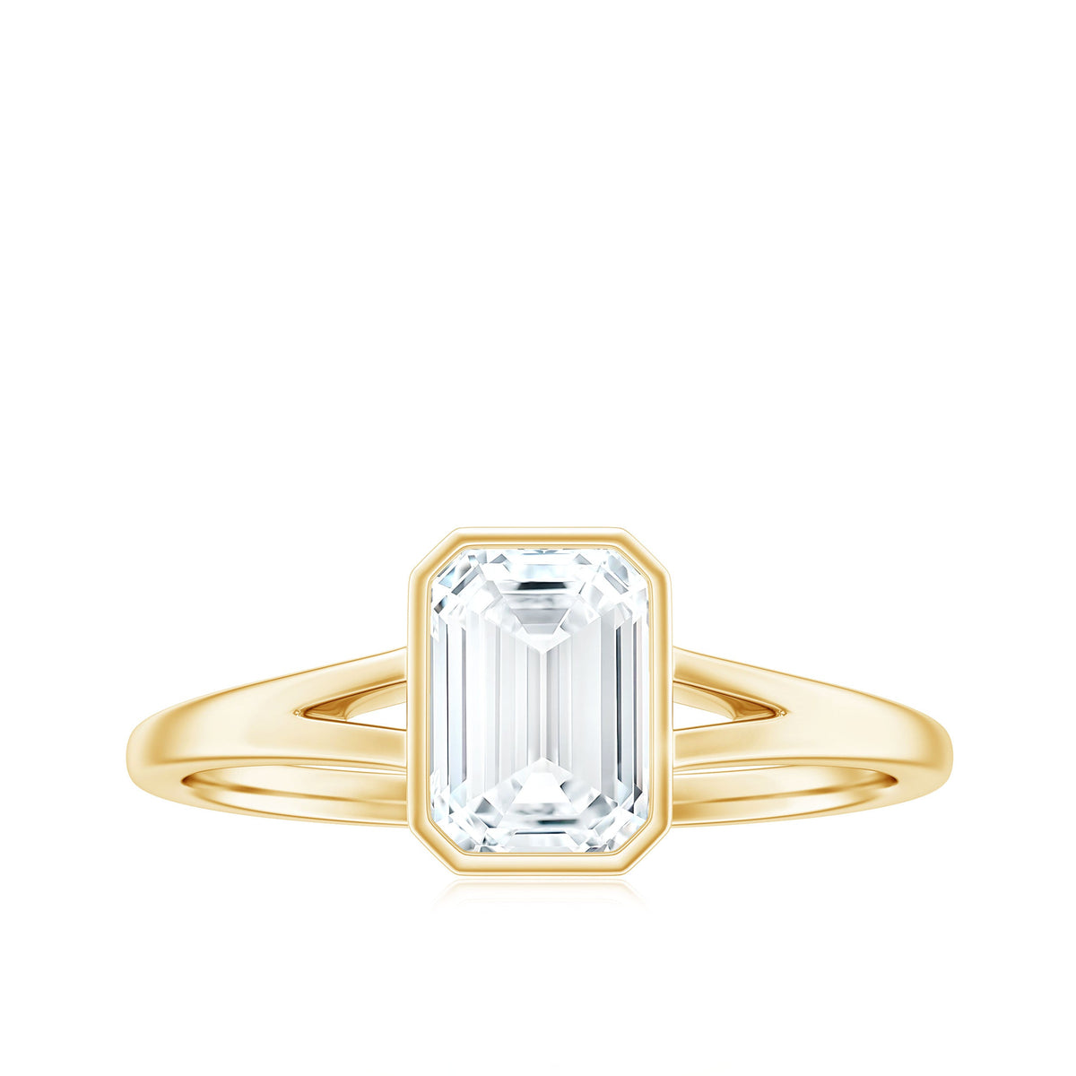 1.8 Carat Emerald Cut Moissanite Bezel Set Engagement Ring with Split Shank