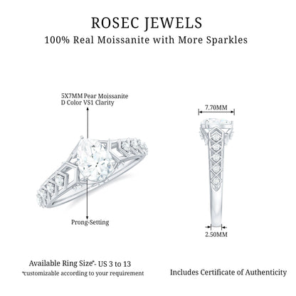 Art Deco Inspired Brilliant Cut Moissanite Solitaire Engagement Ring