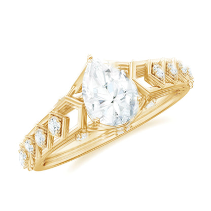 Art Deco Inspired Brilliant Cut Moissanite Solitaire Engagement Ring