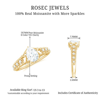 Art Deco Inspired Brilliant Cut Moissanite Solitaire Engagement Ring
