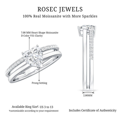 1.5 Carat Heart Shape Moissanite Double Band Engagement Ring