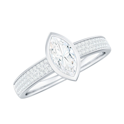 0.7 Carat Marquise Cut Moissanite Engagement Ring in Bezel Setting