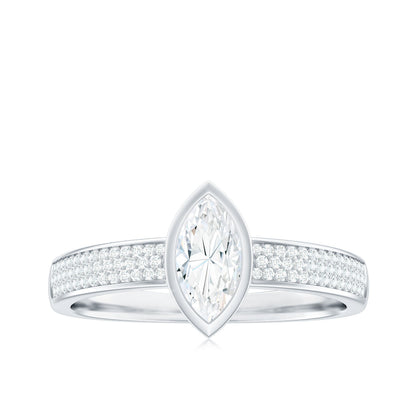 0.7 Carat Marquise Cut Moissanite Engagement Ring in Bezel Setting