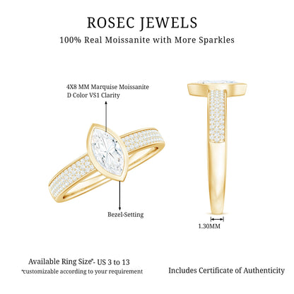 0.7 Carat Marquise Cut Moissanite Engagement Ring in Bezel Setting