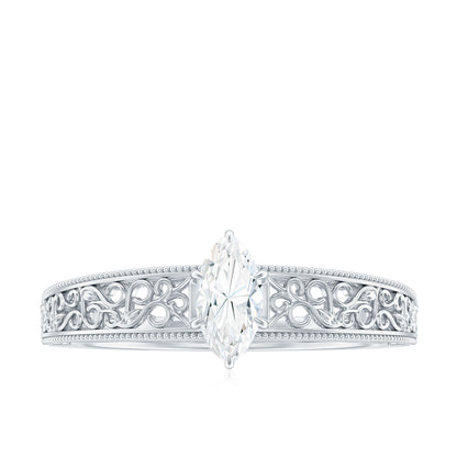 0.7 Carat Marquise Cut Certified Moissanite Solitaire Engagement Ring