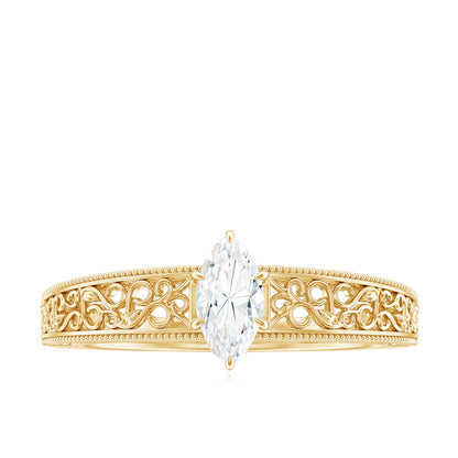 0.7 Carat Marquise Cut Certified Moissanite Solitaire Engagement Ring